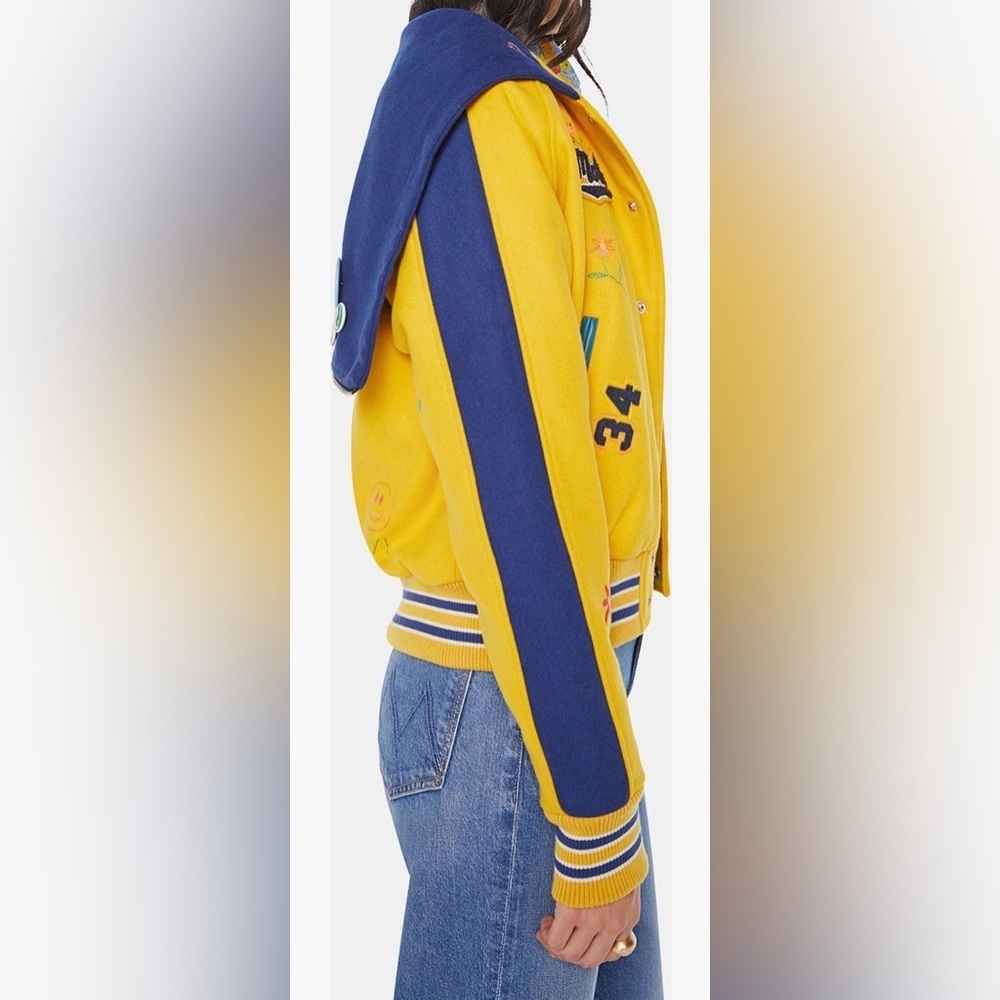 RARE MOTHER Split Hood Varsity Jacket Embroidered Yellow NWT In Orig. Packaging - Picture 15 of 16